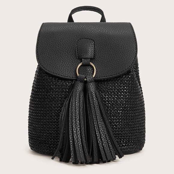 Handbags - FIONNA Black Straw mini Backpack